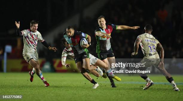 Joe Marchant of Harlequins breaks with the ball during the Gallagher Premiership Rugby match between Harlequins and Bristol Bears at Twickenham Stoop...