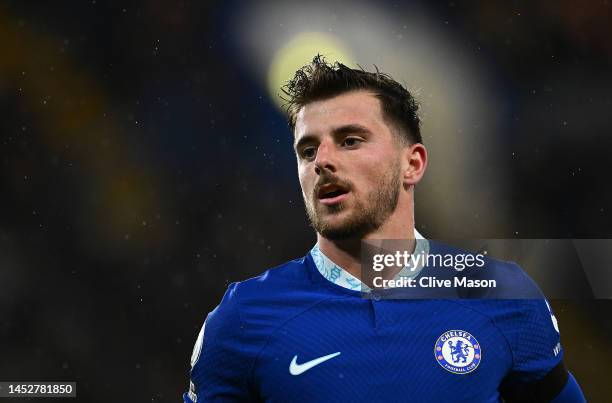 Mason Mount of Chelsea in action during the Premier League match between Chelsea FC and AFC Bournemouth at Stamford Bridge on December 27, 2022 in...