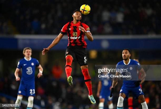 Lloyd Kelly of Bournemouth in action during the Premier League match between Chelsea FC and AFC Bournemouth at Stamford Bridge on December 27, 2022...