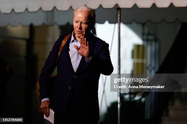 President Joe Biden walks to speak to reporters as he and first lady Jill Biden leave the White House and walk to Marine One on the South Lawn on...