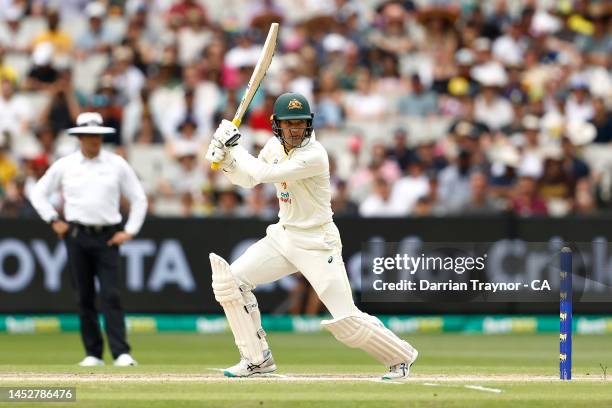 Alex Carey of Australia bats during day three of the Second Test match in the series between Australia and South Africa at Melbourne Cricket Ground...