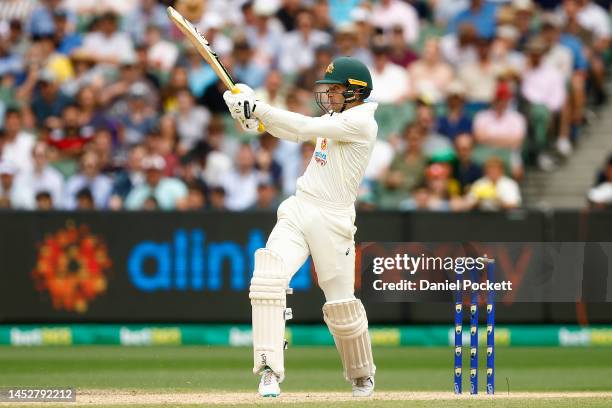 Alex Carey of Australia bats during day three of the Second Test match in the series between Australia and South Africa at Melbourne Cricket Ground...