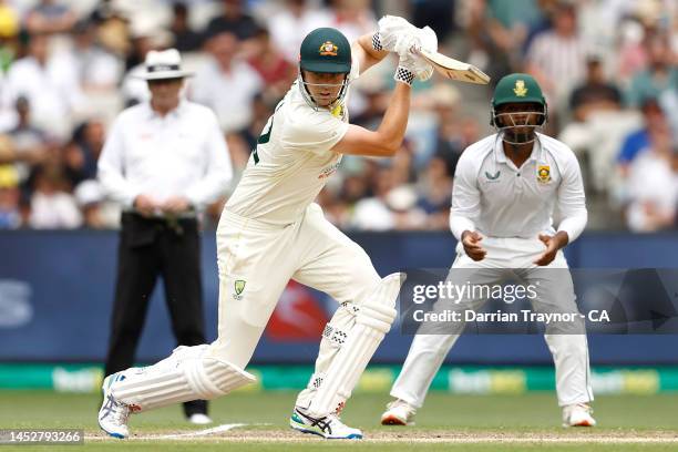 Cameron Green of Australia bats during day three of the Second Test match in the series between Australia and South Africa at Melbourne Cricket...