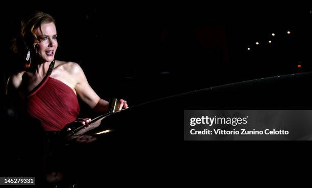 Nicole Kidman seen leaving the "The Paperboy" premiere during the 65th Annual Cannes Film Festival at Palais des Festivals on May 24, 2012 in Cannes,...