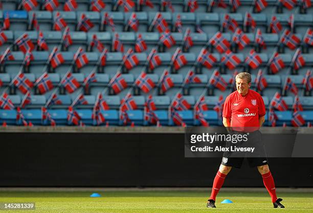 Roy Hodgson the manager of England looks on during the England training session at the Ullevaal Stadion on May 25, 2012 in Oslo, Norway.