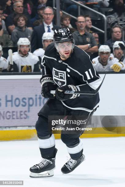 Anze Kopitar of the Los Angeles Kings skates on the ice during the first period against the Vegas Golden Knights at Crypto.com Arena on December 27,...