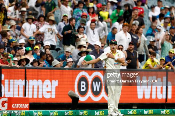 Scott Boland of Australia warms up during day three of the Second Test match in the series between Australia and South Africa at Melbourne Cricket...