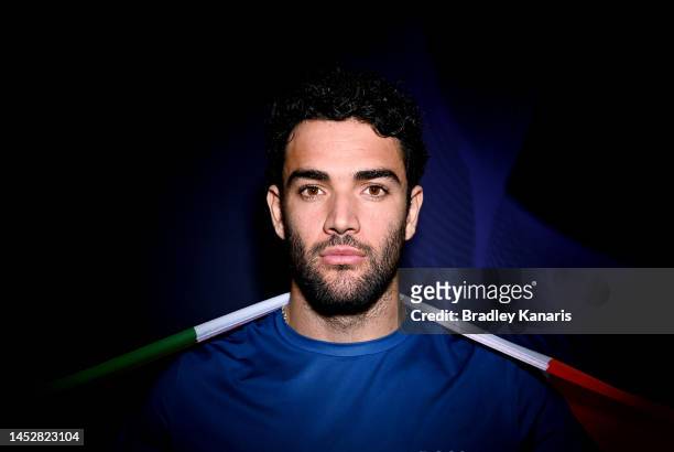 Matteo Berrettini of Italy poses for a photo during a media opportunity ahead of the 2023 United Cup at Pat Rafter Arena on December 28, 2022 in...