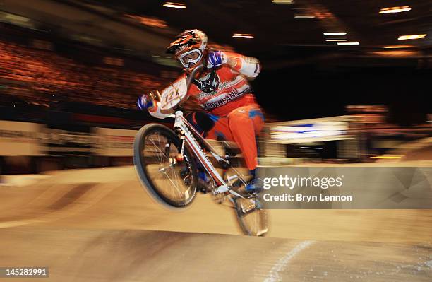 Raymon van der Biezen of the Netherlands in action during Men's TT Qualifying on day two of the UCI BMX World Championships at NIA Arena on May 25,...