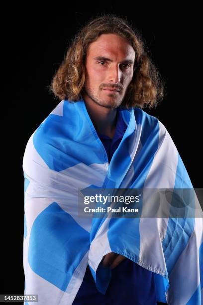 Stefanos Tsitsipas of Greece poses during a 2023 United Cup media opportunity at RAC Arena on December 28, 2022 in Perth, Australia.