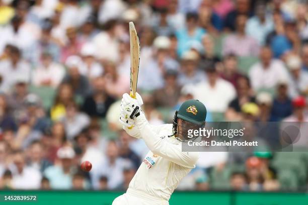 Alex Carey of Australia bats during day three of the Second Test match in the series between Australia and South Africa at Melbourne Cricket Ground...