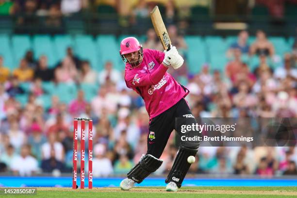 James Vince of the Sixers bats during the Men's Big Bash League match between the Sydney Sixers and the Melbourne Renegades at Sydney Cricket Ground,...