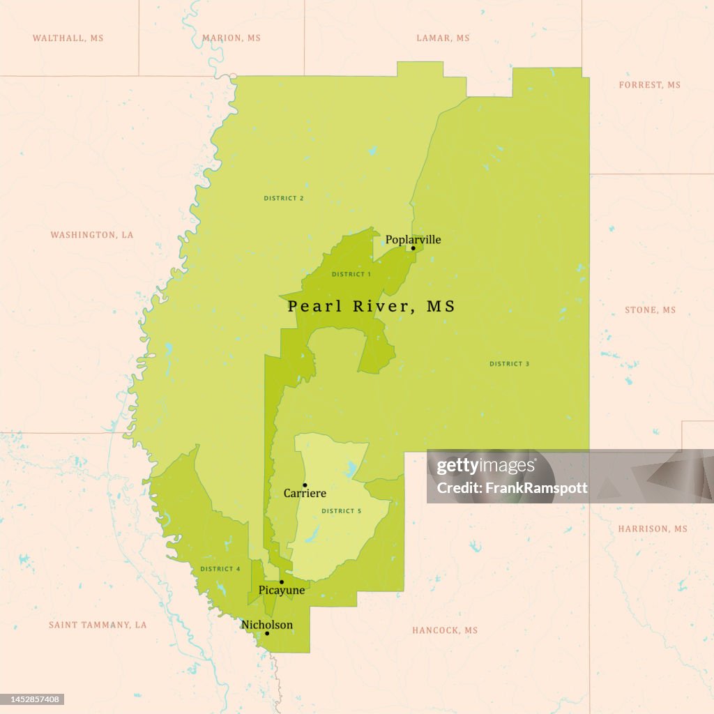 MS Pearl River County Vector Map Green