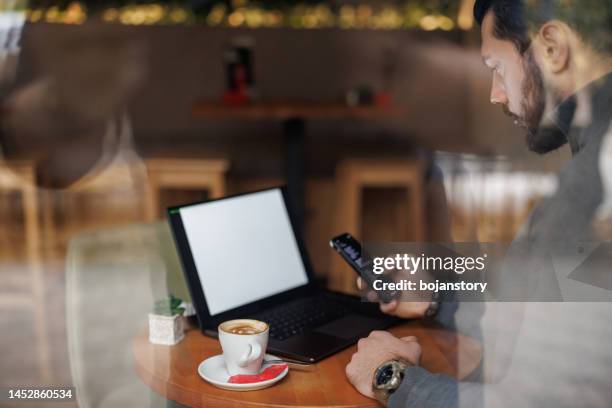 working online from favorite cafe - social media profile stock pictures, royalty-free photos & images