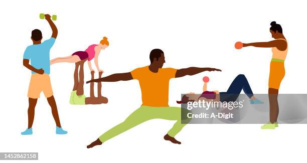 core strength workout group - woman gym stock illustrations