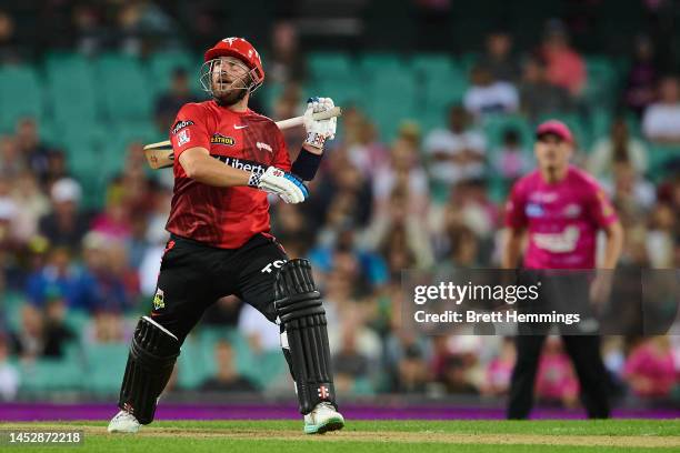Aaron Finch of the Renegades bats during the Men's Big Bash League match between the Sydney Sixers and the Melbourne Renegades at Sydney Cricket...