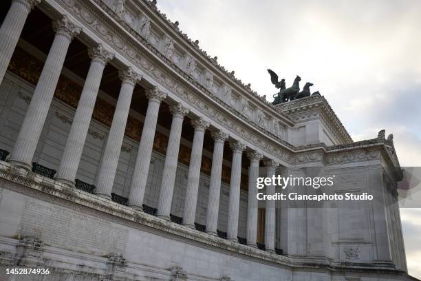 View of Altare della Patria, in the historic center of Rome on December 27, 2022 in Rome, Italy.