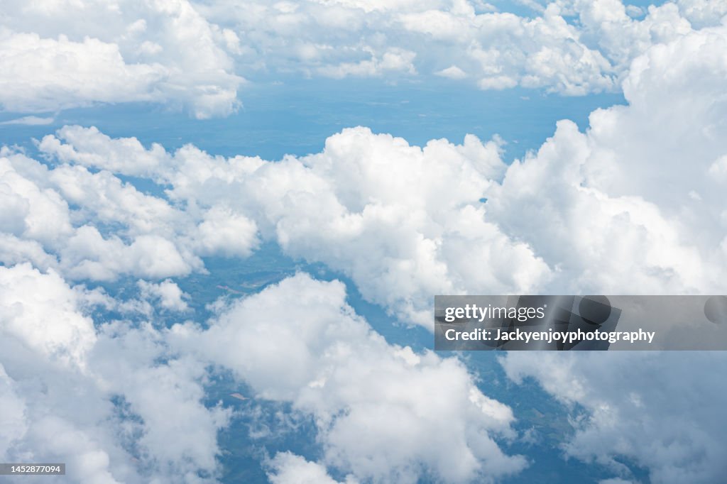 Aerial shot of blue sky with clouds