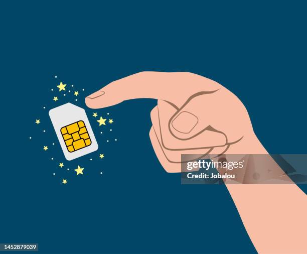 human hand finger pointing magic to sim card - magician cards stock illustrations