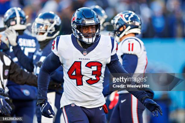 Neville Hewitt of the Houston Texans jogs off the field during a game against the Tennessee Titans at Nissan Stadium on December 24, 2022 in...
