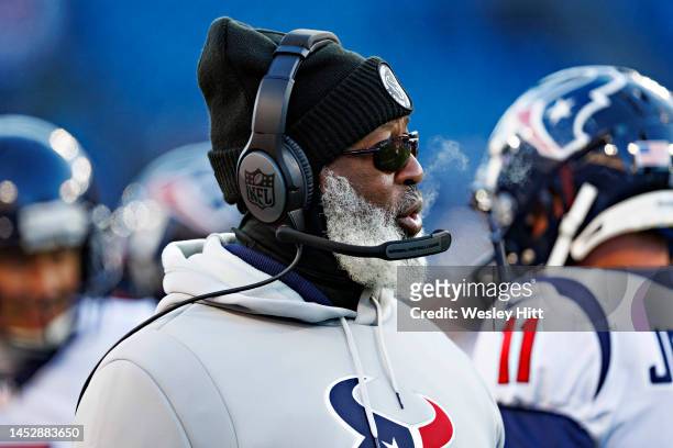 Head Coach Lovie Smith of the Houston Texans on the sidelines during a game against the Tennessee Titans at Nissan Stadium on December 24, 2022 in...