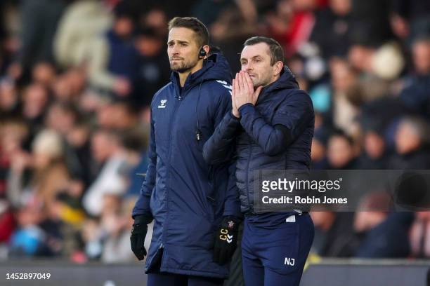 Head Coach Nathan Jones after he sees Romain Perraud of Southampton score an own goal to make it 2-0 during the Premier League match between...