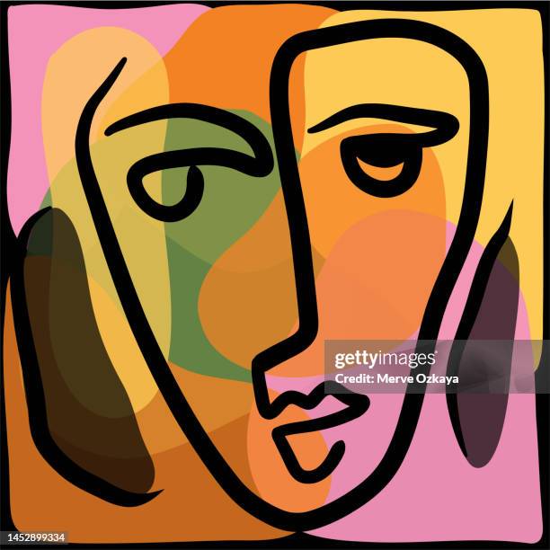 illustrations, cliparts, dessins animés et icônes de portrait abstrait de visage moderne - cubisme