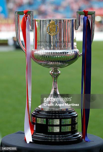 General view of the Copa del Rey trophy prior of the Copa del Rey Final match between Athletic Bilbao and Barcelona at Vicente Calderon Stadium on...