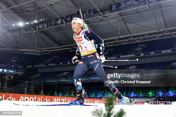 Ingrid Landmark Tandrevold of Norway skates during the mass start race of the Bett1 Biathlon Team Challenge at Veltins Arena on December 28, 2022 in...