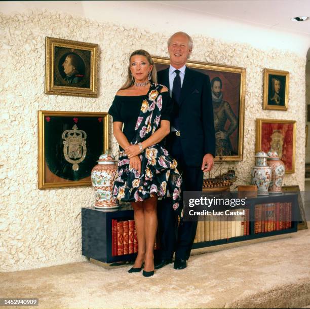 Prince Victor Emmanuel of Savoy, Head of the Royal House of Savoy pose with her wife Princess Marina of Savoy on November 28, 1988 in Vesenaz,...