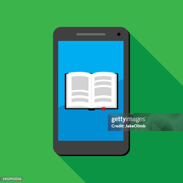 book open smartphone icon flat - elementary school library stock illustrations
