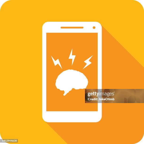 brain lightning smartphone icon silhouette 1 - memory game stock illustrations