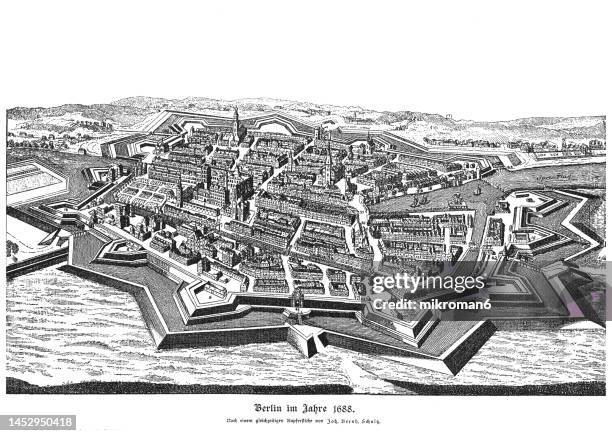 old map of berlin, capital and largest city of germany in 1688 - mitte stock pictures, royalty-free photos & images