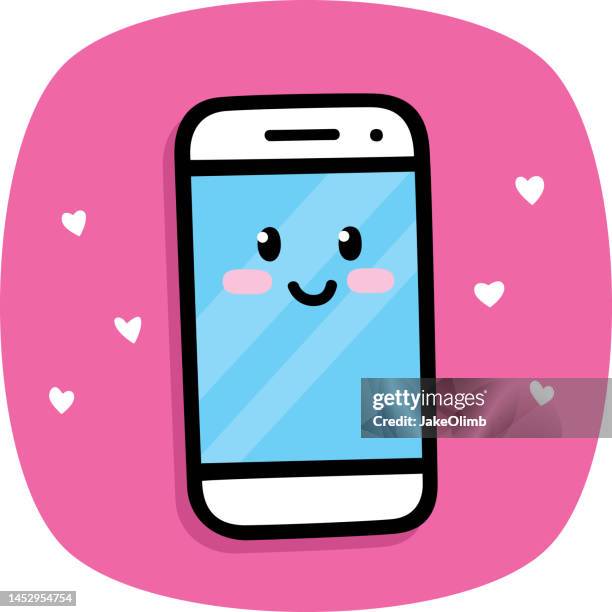 stockillustraties, clipart, cartoons en iconen met smartphone blushing doodle 1 - rode wangen