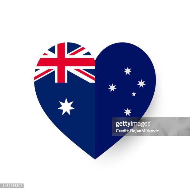 ilustraciones, imágenes clip art, dibujos animados e iconos de stock de bandera del corazón de papel de australia. vector - día de australia