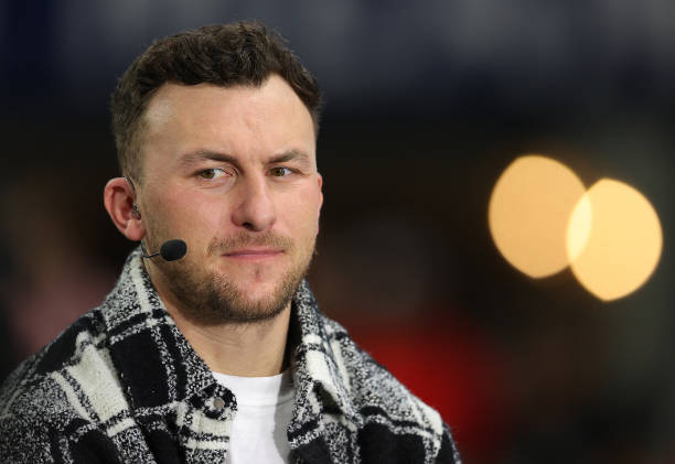 Football Quarterback Johnny Manziel talks onset prior to the SEC Championship game between the LSU Tigers and the Georgia Bulldogs at Mercedes-Benz...