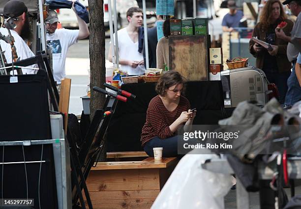 Cast member Lena Dunham on location For HBO's "Girls" on May 25, 2012 in New York City.