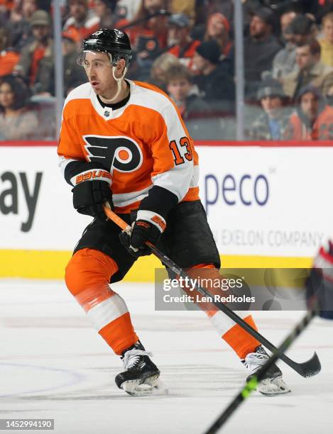 Kevin Hayes of the Philadelphia Flyers skates against the Columbus Blue Jackets at the Wells Fargo Center on December 20, 2022 in Philadelphia,...