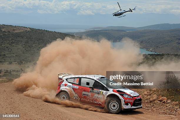 Evgeny Novikov of Russia and Denis Giraudet of France compete in their M-Sport Ford WRT Ford Fiesta RS WRC during Day one of the WRC Rally Acropolis...