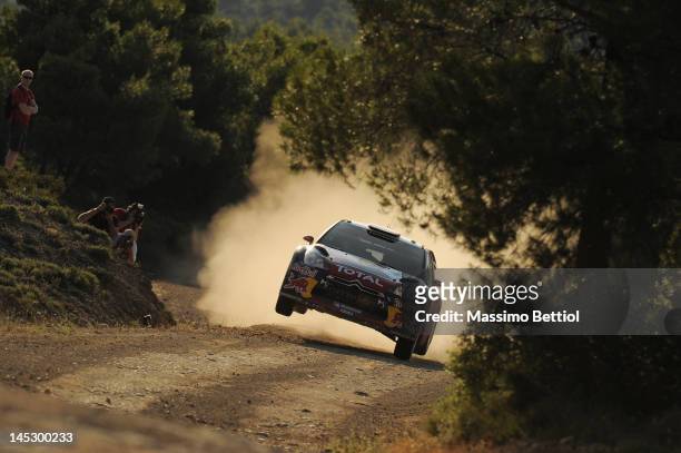 Sebastien Loeb of France and Daniel Elena of Monaco compete in their Citroen Total WRT Citroen Ds3 WRC during Day One of the WRC Rally Acropolis on...