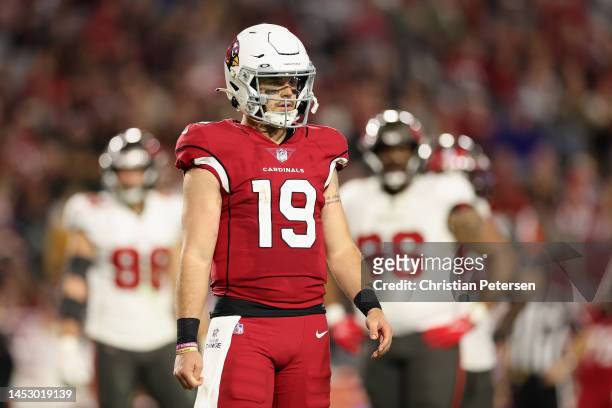 Quarterback Trace McSorley of the Arizona Cardinals during the NFL game at State Farm Stadium on December 25, 2022 in Glendale, Arizona. The...