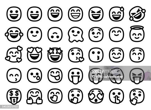 emoticons line art collection - shh icon stock illustrations