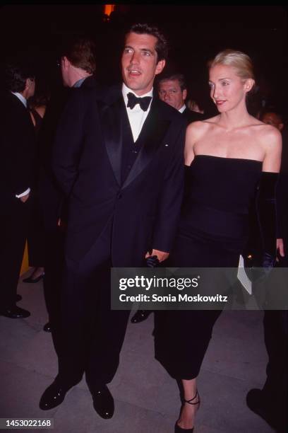 Married American couple, lawyer and publisher John F Kennedy Jr and Carolyn Bessette-Kennedy attend a Municipal Art Society event at Grand Central...