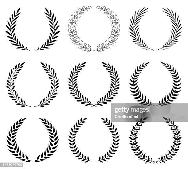 leafy wreaths - olive branch stock illustrations