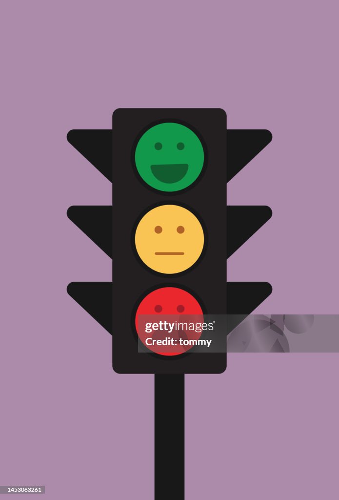 Traffic lights show an emoticon for mental health concept, facial expression in a traffic lights