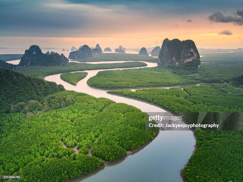 Beautiful landscape Phangnga bay, unseen view of Phangnga, Phuket,Thailand.