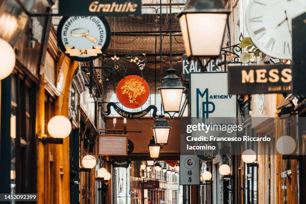 passage des panoramas in paris - paris street stock pictures, royalty-free photos & images