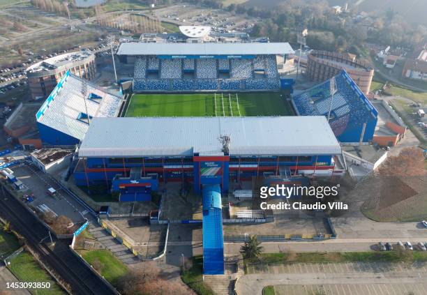 In an aerial view, the Mapei Stadium stands on December 27, 2022 in Reggio Emilia, Italy.
