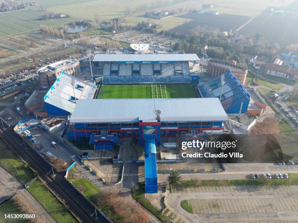 In an aerial view, the Mapei Stadium stands on December 27, 2022 in Reggio Emilia, Italy.