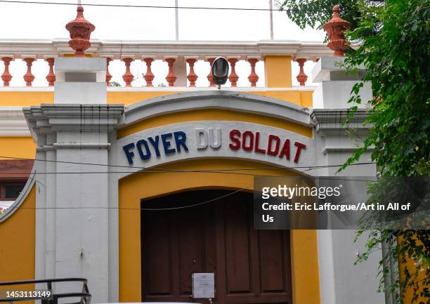 Old colonial foyer du soldat in the french quarter, Pondicherry, Puducherry, India on October 29, 2022 in Puducherry, India.